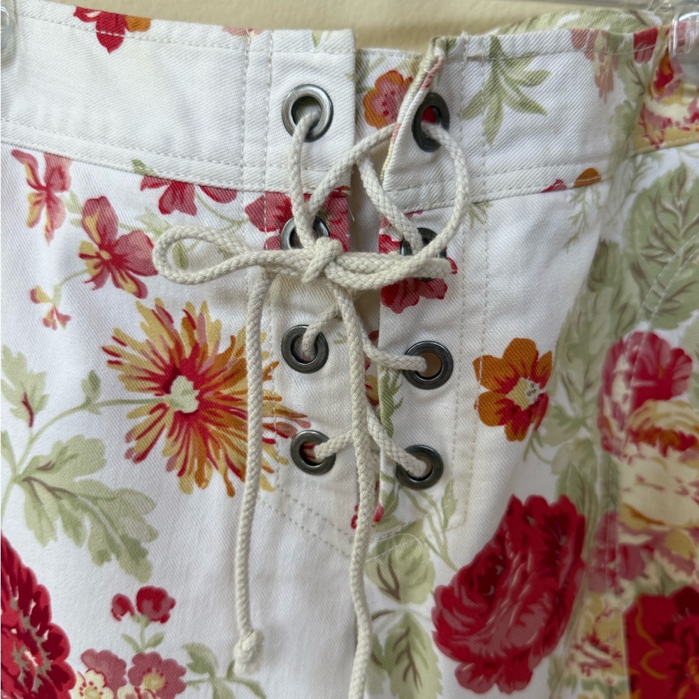 Vintage 90s Express Red and Green Floral lace up front jeans